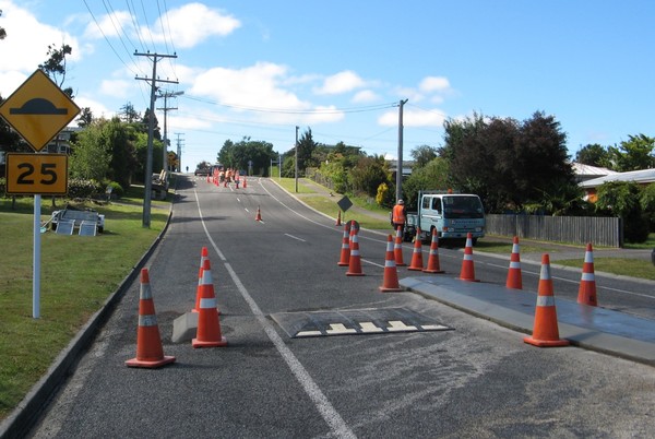Speed cushions under construction in Tamatea Road